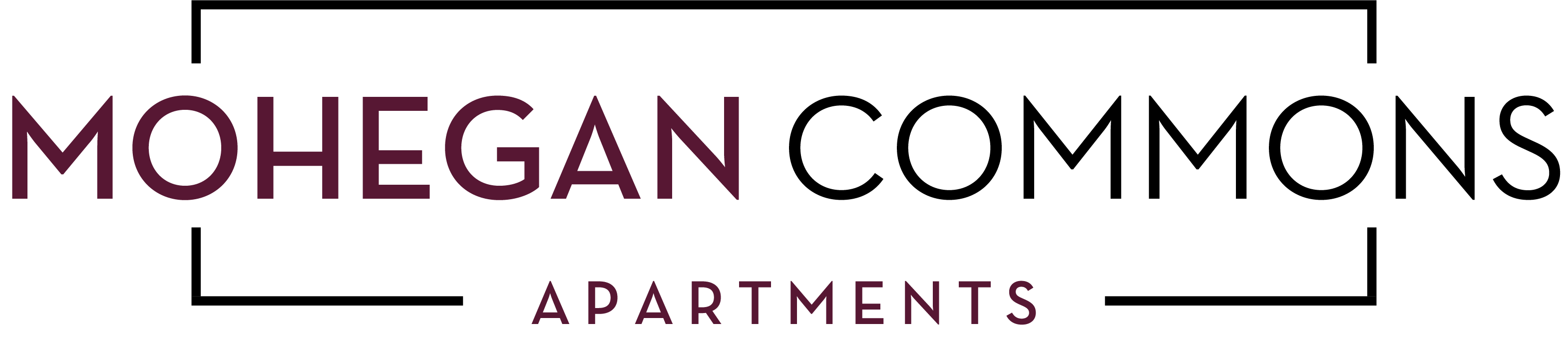 The image is a logo for a company named "MOHEGAN COMMONS" that offers apartments.